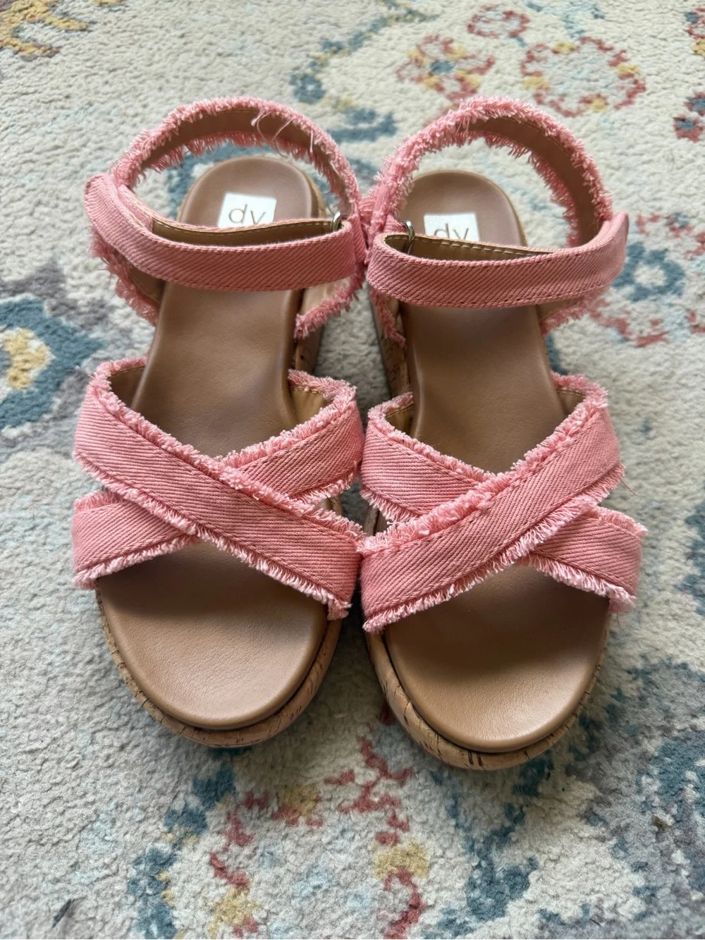 Dolce Vita Kids Coral Pink Frayed Strap Cork Sandals